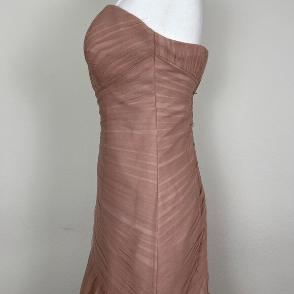 Bari Jay Dusty Rose Strapless Ruched Tulle Bridesmaid Dress Size 10 - Picture 6 of 13